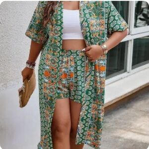 Green Orange Boho Print Two-Piece Summer Set